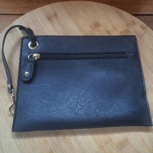 Black Wristlet, Faux Leather Clutch Pouch Purse, Strap With Hook, 6" x 8"